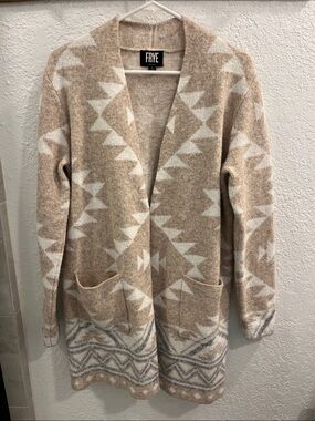 FRYE Tan & Cream Geometric Open Cardigan